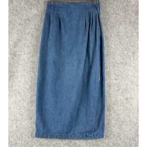 Vintage Breeches Denim‎ Maxi Skirt Womens 10 Blue Faux Wrap USA Made Western